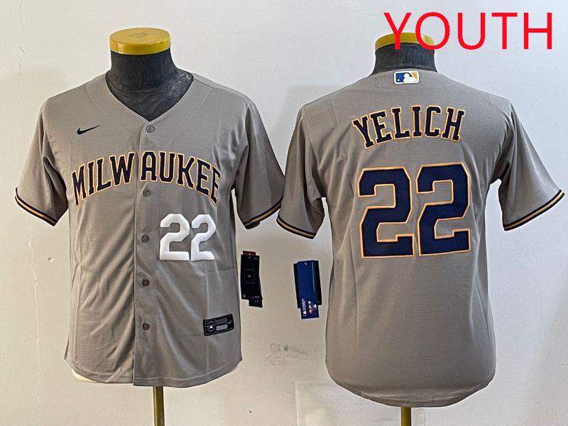 Youth Milwaukee Brewers #22 Yelich Grey Game 2025 Nike MLB Jersey style 2->youth mlb jersey->Youth Jersey